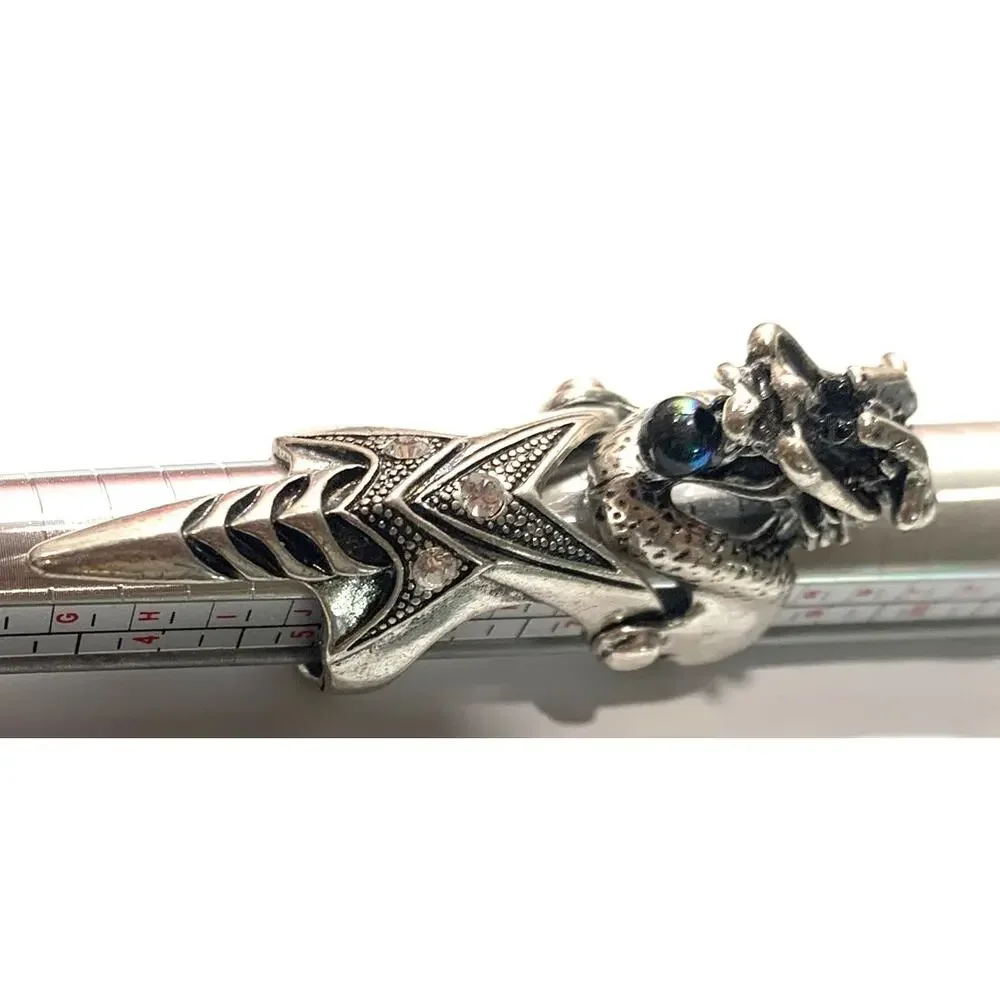 Vintage 80's Metallic Articulated Full Finger Armor Dragon Head Ring RARE